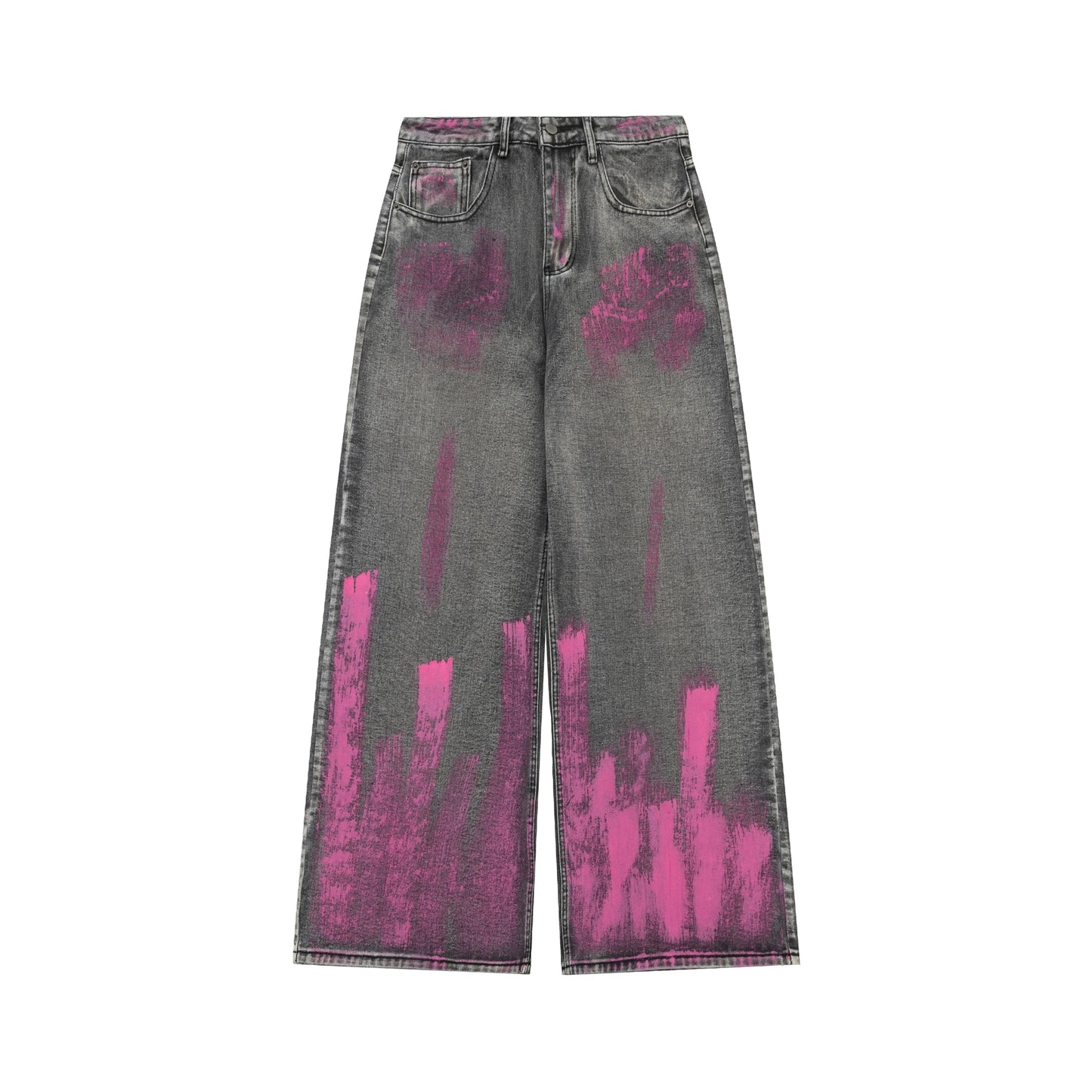 Pink Painted Graffiti Washed Jeans